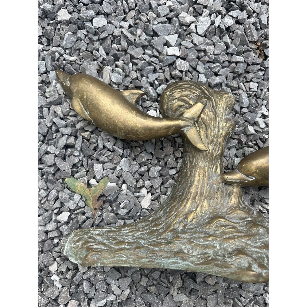 Brass Dolphins Swimming In‎ The Surf Beautiful Patina - Picture 3 of 9